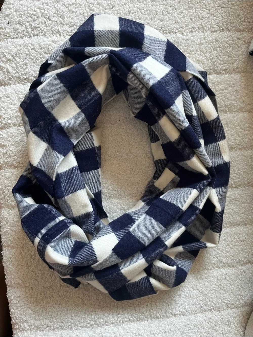 Cozy Navy and Cream Buffalo Check Infinity Scarf